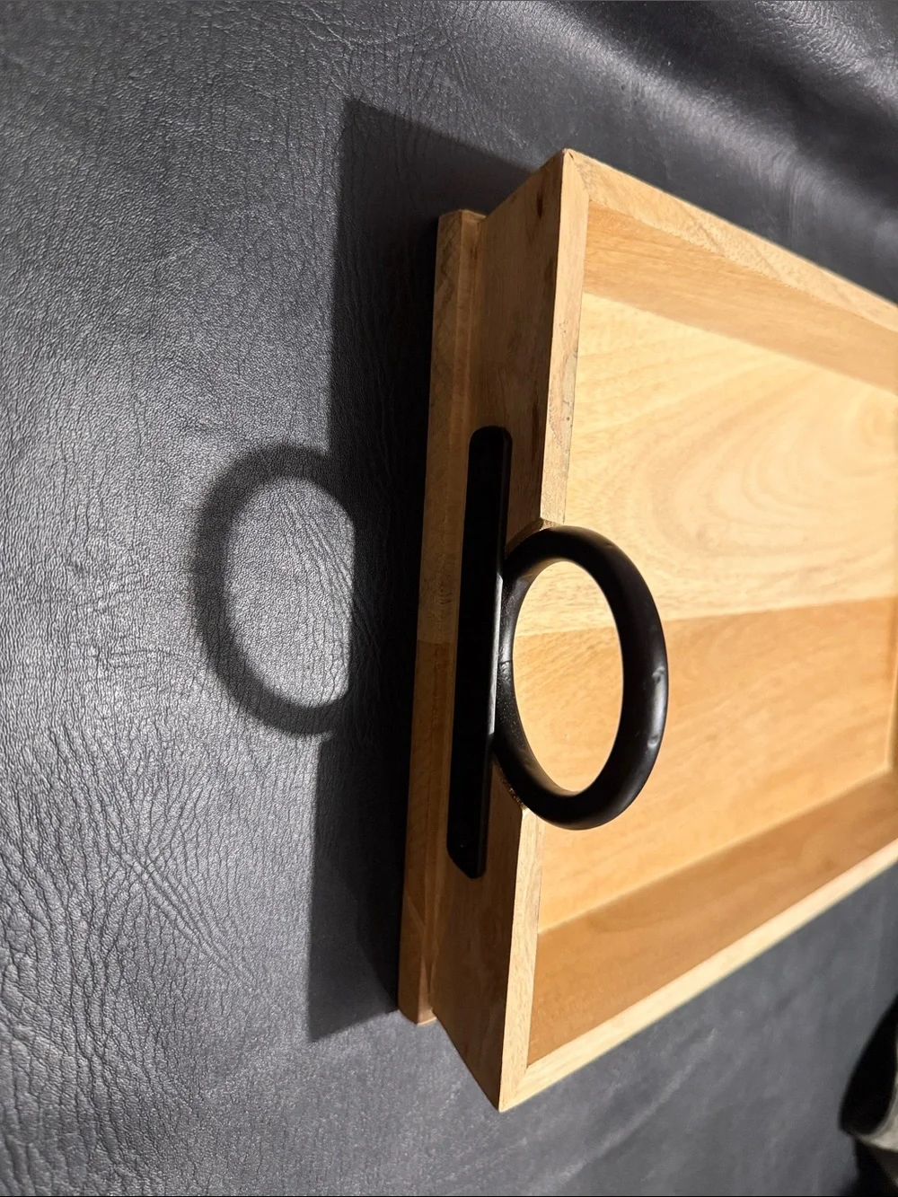 Natural Wood Vanity Tray with Black Ring Handles